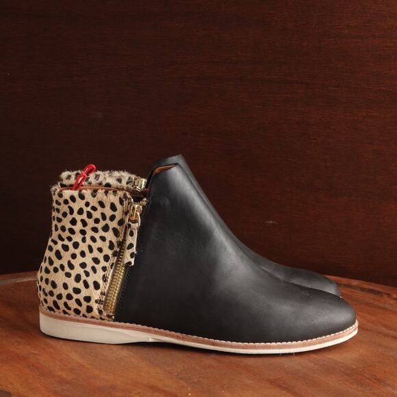 Rollie Boots Womens SZ EU 37 US 6 BLK Cheetah Print Leather Calf Hair Ankle Zip - Picture 1 of 15